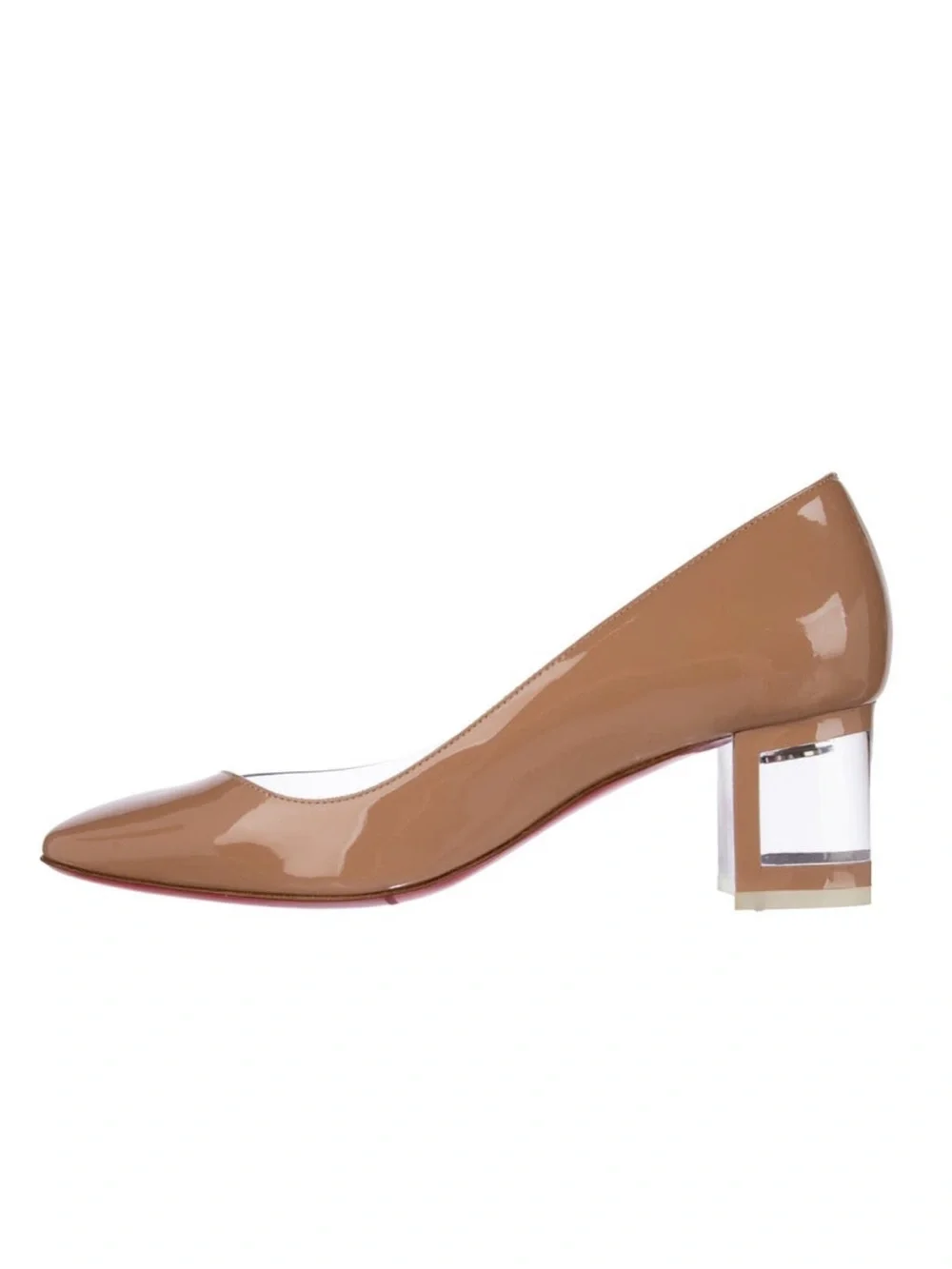 Christian Louboutin Women's Patent Block Heel Pump in Nude